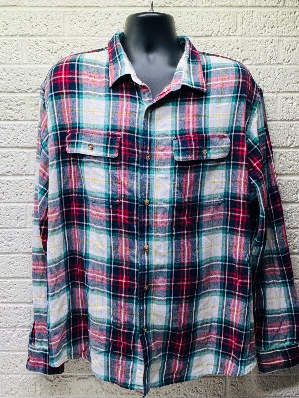 OLD NAVY XXXL Multicolor Plaid Flannel Built-In Flex Long Sleeve Button-Up • VG‼
